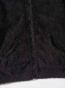 SHEIN 男大童翅膀印花3D耳朵設計連帽毛絨夾克 - 黑色 - 查看 4