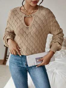 SHEIN Clasi Chi tiết chuỗi Thả vai Áo len - Màu nâu  Mocha - Xem 6