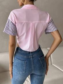 SHEIN Privé In sọc Nút phía trước Mùa vụ Áo sơ mi - Nhiều màu - Xem 2