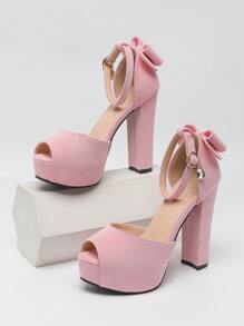 Giày sandal cao gót thời trang nữ thiết kế khóa cài, họa tiết bướm và hoa gợi cảm, bộ sưu tập xuân/hè 2025 mới, phù hợp cho các bữa tiệc hộp đêm và người có thân hình mũm mĩm, đế cao, đa năng, giày bít mũi nữ. - Hồng - Xem 6