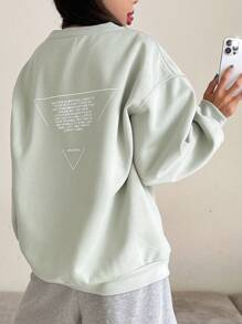 DAZY 標語圖案落肩袖加絨內裏運動衫 - 綠色 - 查看 1