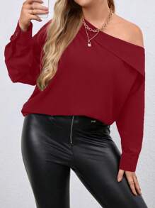 SHEIN Essnce Plus Solid Asymmetrical Neck Batwing Sleeve Blouse