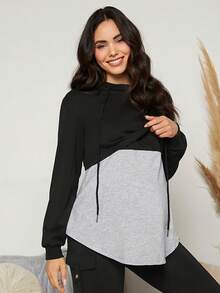 SHEIN Thai sản Dây rút Khối màu Điều dưỡng Hoodie - Nhiều màu - Xem 3