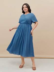 Mulvari 大碼素色A字洋裝 - 霧霾藍 - 查看 2