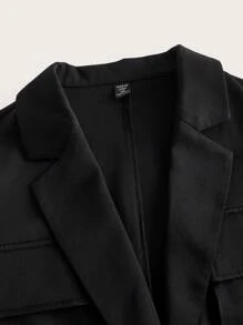 SHEIN EZwear Plus Flap Pocket Crop Blazer - Black - View 3