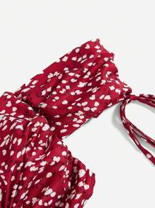 Soleia All Over Print Knotted Bardot Top & Skirt Set - Burgundy - View 4