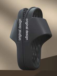 Hombres Chanclas con estampado de letra negro exterior EVA - Negro - Ver 1