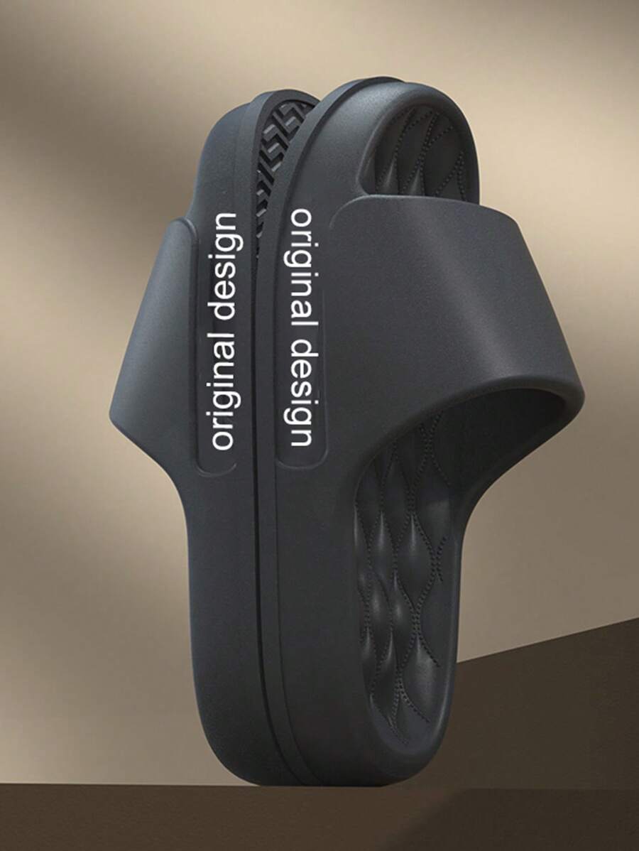 Hombres Chanclas con estampado de letra negro exterior EVA - Negro - Ver 1