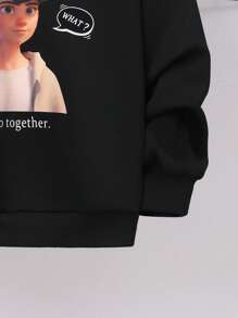 SHEIN Tween Boy Slogan & Figure Graphic Drop Shoulder Sweatshirt Without Necklace - Black - View 9
