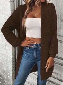 EMERY ROSE 落肩休闲设计开衫，长袖上衣 - 巧克力棕 - 查看 3