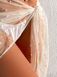 Swim Vcay Summer Beach Pearls Beaded Knot Side Sheer Mesh Cover Up Skirt