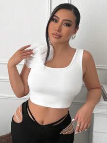 SHEIN SXY Solid Crop Tank Top - White - View 3