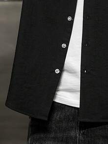 Men Letter Graphic Drop Shoulder Shirt - Black - View 6