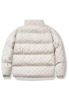 男士满版印花拉链夹棉大衣 - 卡其色 - 查看 2