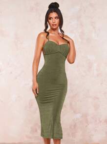 SHEIN BAE Solid Criss Cross Backless Cami Dress - Army Green - View 5