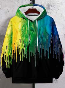 Manfinity LEGND 男士潑墨圖案抽繩連帽衫 - 彩色 - 查看 3