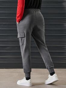 RueChic Men Flap Pocket Side Sweatpants - Dark Grey - View 1