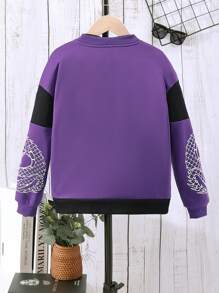 Tween Boy Japanese Letter Graphic Thermal Lined Varsity Jacket Without Tee - Purple - View 2