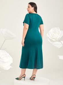 Mulvari Talla grande Vestido unicolor bajo sirena - Agua verde azul - Ver 2