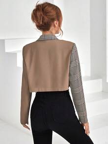 SHEIN Essnce 格紋印花西裝領短版西裝 - 彩色 - 查看 4