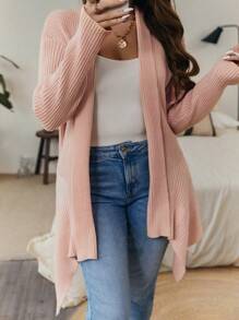 SHEIN LUNE Plus Ribbed Knit Duster Cardigan - Coral Pink - View 4