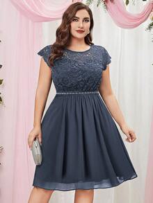 MIUSOL Hơn Chèn ren Guipure A-line Chiffon Đầm tiệc rượu - Xám - Xem 6