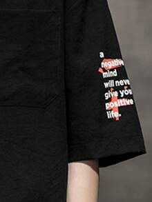 Men Letter Graphic Drop Shoulder Shirt - Black - View 4