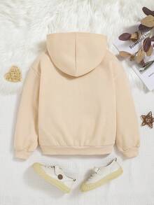 SHEIN Tween Girl Slogan Graphic Hooded Sweatshirt - Apricot - View 2