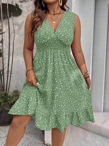 Sunnyshic 大碼波點圖案荷葉邊洋裝 - 彩色 - 查看 4