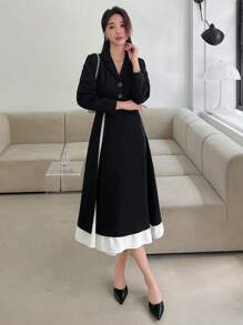 DAZY Vestido camisero de dos tonos, vestido de otoño - Blanco y Negro - Ver 6