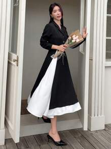 DAZY Vestido camisero de dos tonos, vestido de otoño - Blanco y Negro - Ver 7