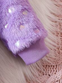 Baby Girl Solid Button Front Hooded Fluffy Coat Without Sweater - Mauve Purple - View 7