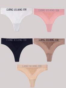 5pack Letter Graphic Mesh Thong Set - Multicolor - View 4