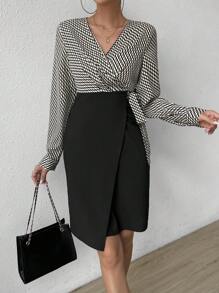 SHEIN Clasi 側打結圍裹緊身洋裝 - 彩色 - 查看 5