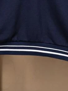 SHEIN 男大童字母圖案條紋飾邊落肩袖運動衫 - 藏蓝色 - 查看 4