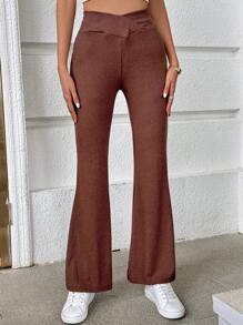 SHEIN Essnce Pantalones acampanados unicolor - Café integral - Ver 1