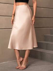 SHEIN BAE High Waist Solid Satin A-line Skirt