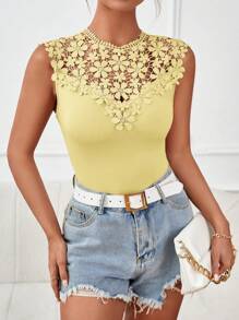 SHEIN Clasi Top tank panel con encaje - Amarillo - Ver 4