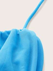 SHEIN ICON 性感木耳邊 褶邊 後系帶純色女士背心 - 薄荷藍 - 查看 3