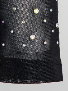 Hauture One Shoulder Rhinestone Mesh Dress - Black - View 8