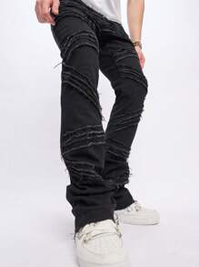 Manfinity Roghcode 男士毛邊緣牛仔褲 - 黑色 - 查看 4