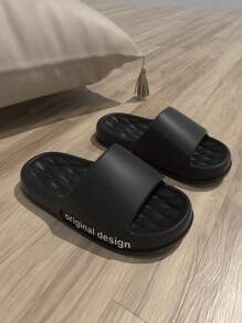 Hombres Chanclas con estampado de letra negro exterior EVA - Negro - Ver 2