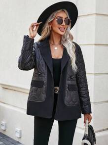 SHEIN LUNE Chi tiết về Flap Áo khoác Quilted - màu đen - Xem 5