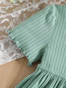 SHEIN Bộ thời trang bé gái Gân đan Xù nhỏ màu trơn Dễ thương - Màu xanh Bạc hà - Xem 5