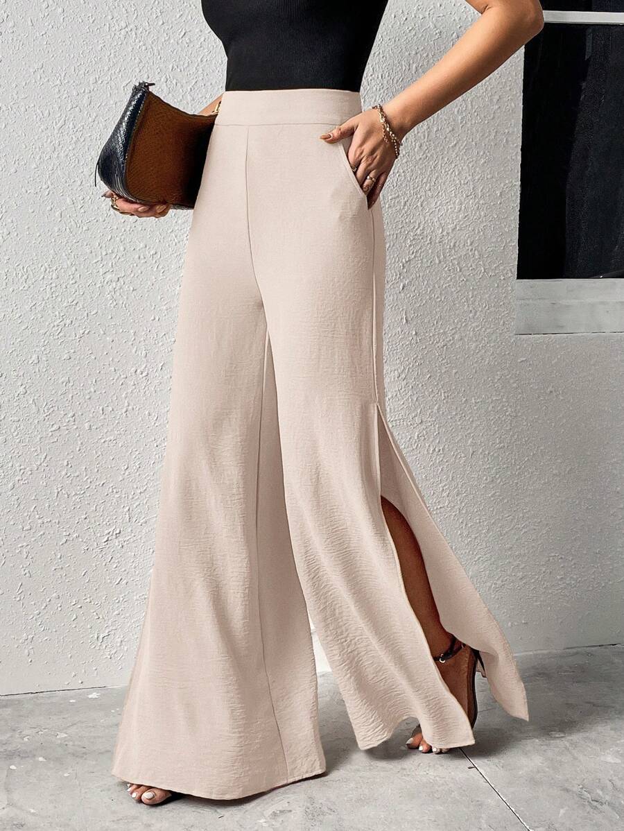 Firerie Split Thigh Wide Leg Pants - Apricot - View 1