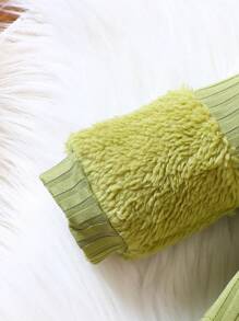 SHEIN 女嬰拼接毛茸茸拼塊前紐扣夾克和褲子 - 綠色 - 查看 8