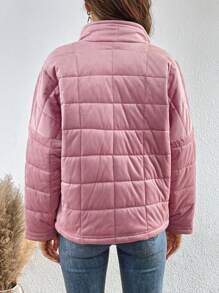 SHEIN LUNE Áo khoác đệm vai thả khóa kéo - Bụi hồng - Xem 2