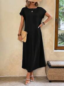 EMERY ROSE Vestido túnico unicolor de manga murciélago