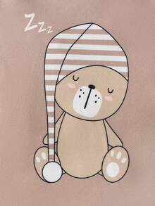 Baby Boy Cartoon Graphic Tee & Striped Pants Snug Fit PJ Set - Brown - View 3