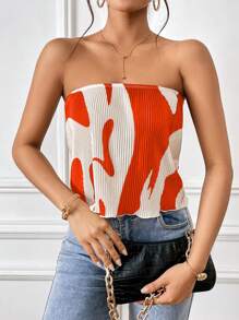 SHEIN Privé Allover Print Tube Top - Orange - View 1